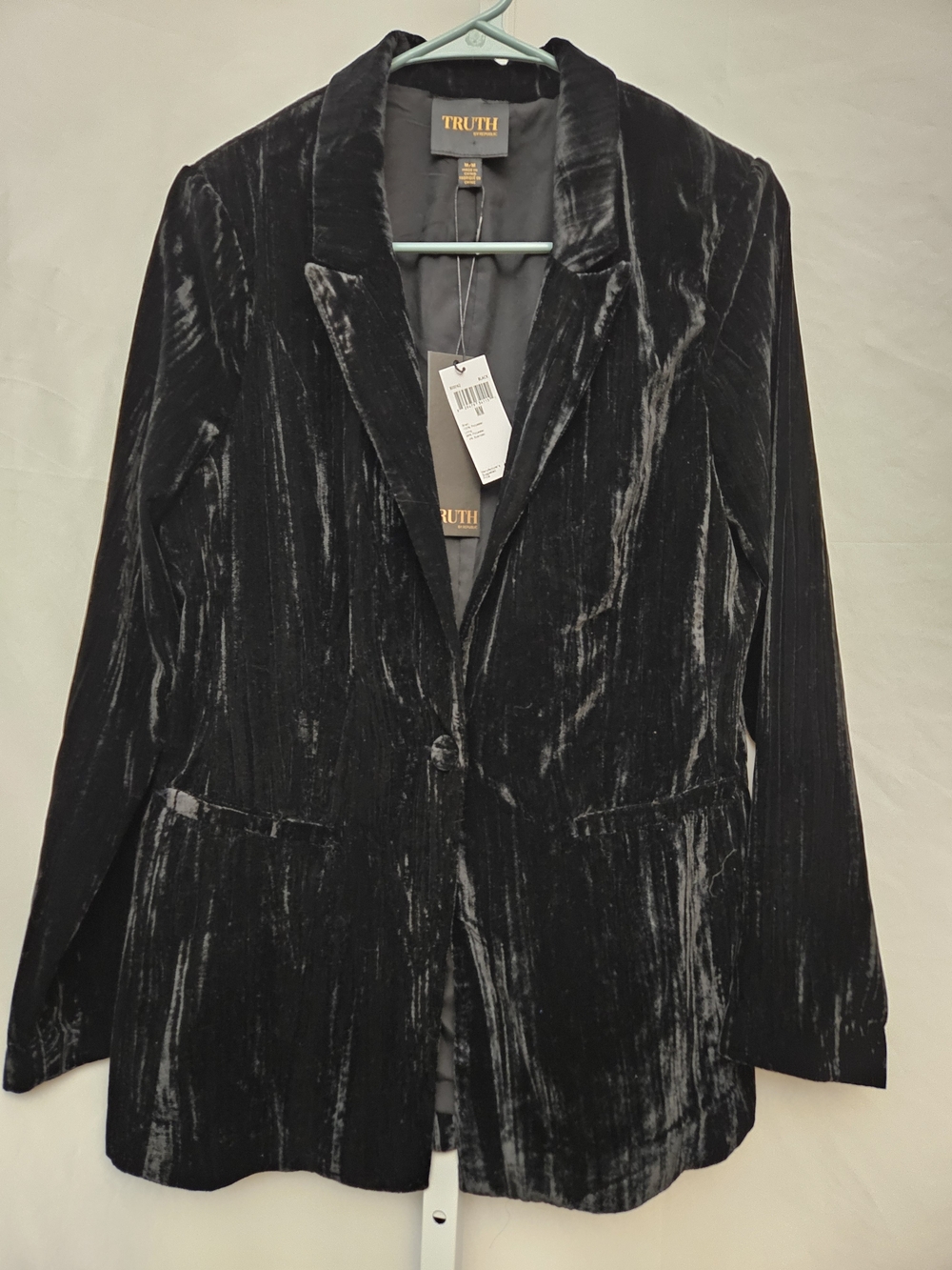 NWT Truth By Republic Velvet Black Crushed Velvet Blazer Jacket Size M
